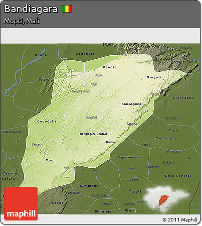Physical 3D Map of Bandiagara, darken