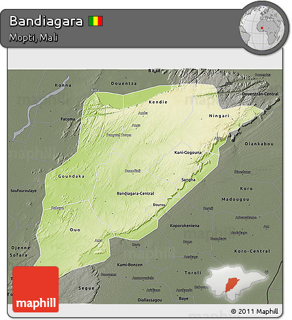 Physical 3D Map of Bandiagara, darken, semi-desaturated