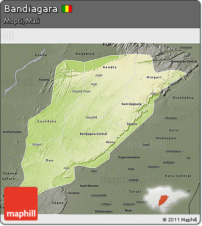 Physical 3D Map of Bandiagara, darken, semi-desaturated