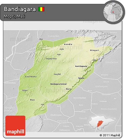 Physical 3D Map of Bandiagara, lighten, desaturated