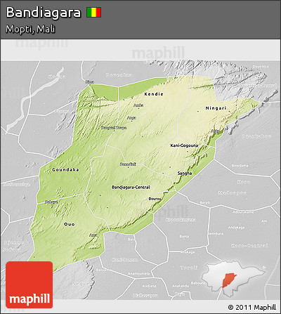 Physical 3D Map of Bandiagara, lighten, desaturated