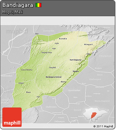 Physical 3D Map of Bandiagara, lighten, desaturated