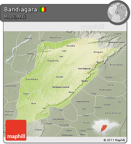 Physical 3D Map of Bandiagara, semi-desaturated