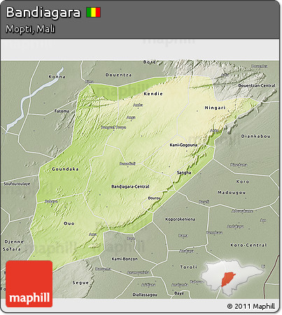 Physical 3D Map of Bandiagara, semi-desaturated