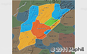 Political 3D Map of Bandiagara, darken, semi-desaturated