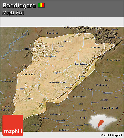 Satellite 3D Map of Bandiagara, darken