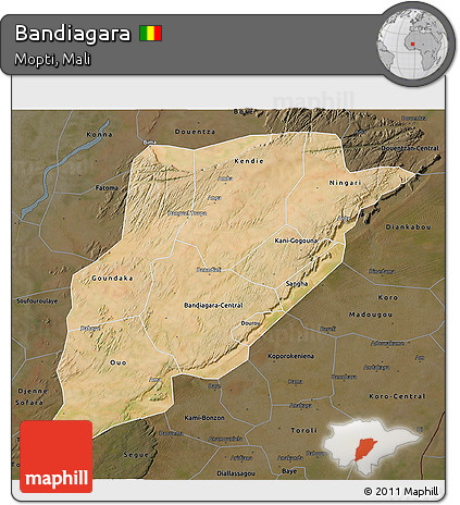 Satellite 3D Map of Bandiagara, darken