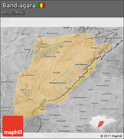 Satellite 3D Map of Bandiagara, desaturated