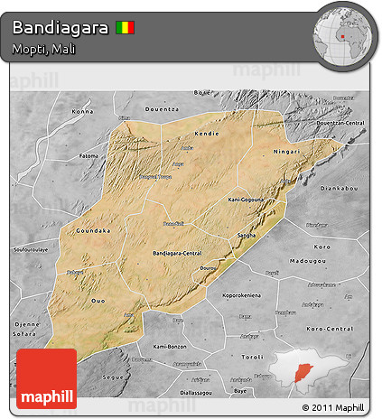 Satellite 3D Map of Bandiagara, desaturated