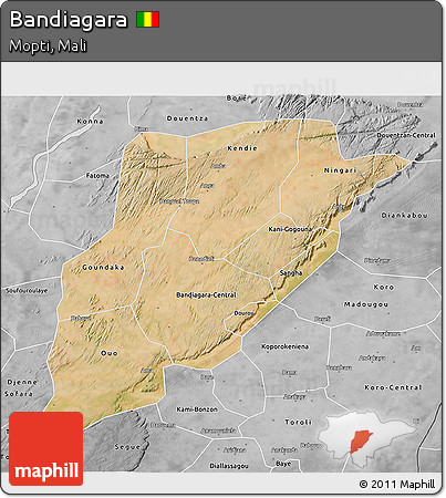 Satellite 3D Map of Bandiagara, desaturated