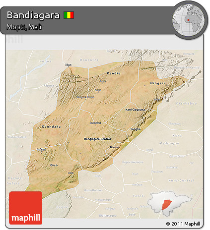 Satellite 3D Map of Bandiagara, lighten