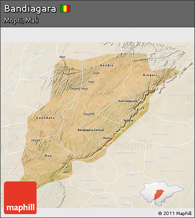 Satellite 3D Map of Bandiagara, lighten