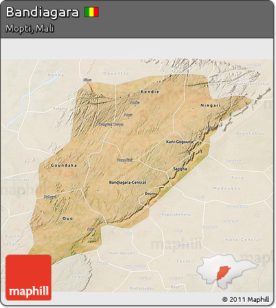 Satellite 3D Map of Bandiagara, lighten
