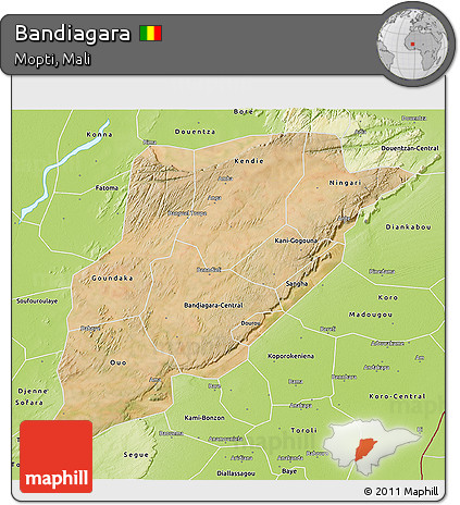 Satellite 3D Map of Bandiagara, physical outside