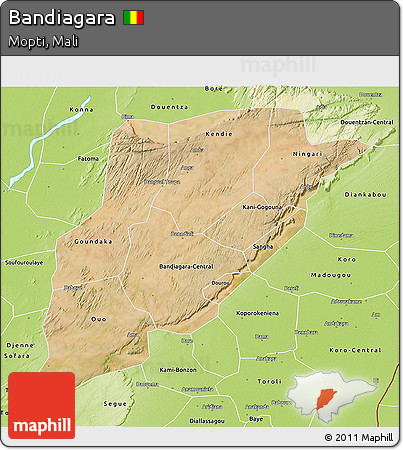 Satellite 3D Map of Bandiagara, physical outside