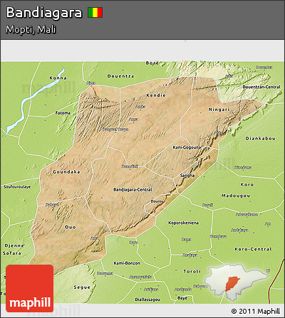 Satellite 3D Map of Bandiagara, physical outside