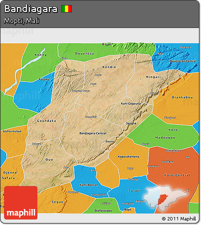 Satellite 3D Map of Bandiagara, political outside