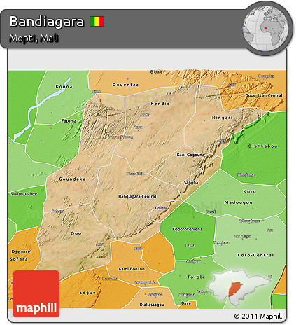 Satellite 3D Map of Bandiagara, political shades outside