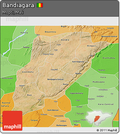 Satellite 3D Map of Bandiagara, political shades outside