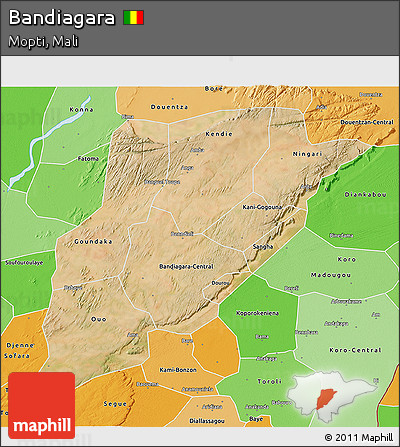 Satellite 3D Map of Bandiagara, political shades outside