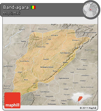 Satellite 3D Map of Bandiagara, semi-desaturated