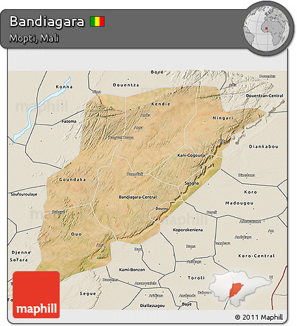 Satellite 3D Map of Bandiagara, shaded relief outside