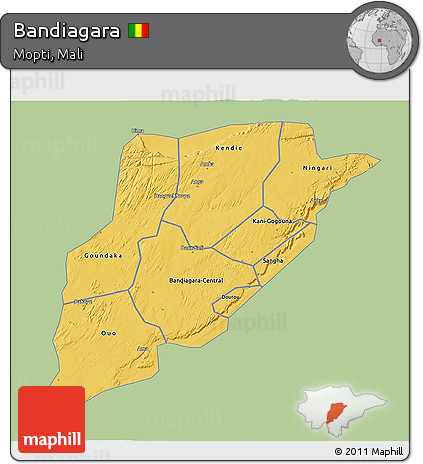 Savanna Style 3D Map of Bandiagara, single color outside