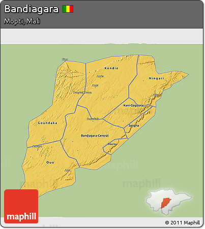 Savanna Style 3D Map of Bandiagara, single color outside