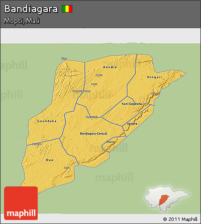 Savanna Style 3D Map of Bandiagara, single color outside