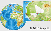 Physical Location Map of Kendie, highlighted country, highlighted grandparent region, within the entire country