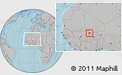 Gray Location Map of Bandiagara, within the entire country, hill shading