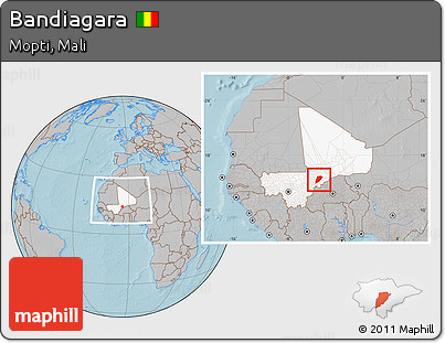 Gray Location Map of Bandiagara, highlighted country, within the entire country, hill shading
