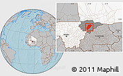 Gray Location Map of Bandiagara, highlighted country, highlighted parent region, hill shading