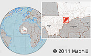 Gray Location Map of Bandiagara, highlighted country, hill shading