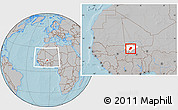 Gray Location Map of Bandiagara, highlighted parent region, within the entire country, hill shading