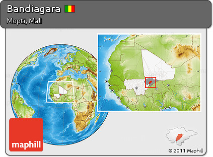 Physical Location Map of Bandiagara, highlighted country, highlighted parent region, within the entire country