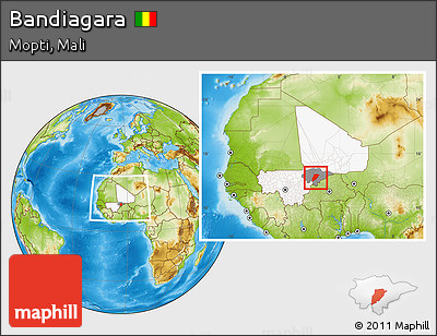 Physical Location Map of Bandiagara, highlighted country, highlighted parent region, within the entire country