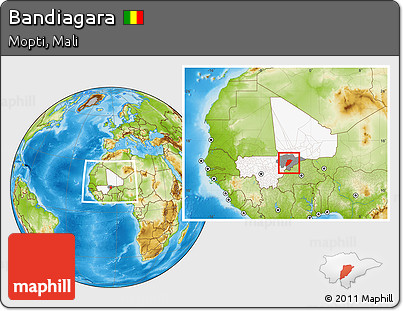 Physical Location Map of Bandiagara, highlighted country, highlighted parent region, within the entire country