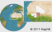 Satellite Location Map of Bandiagara, highlighted country, highlighted parent region, within the entire country