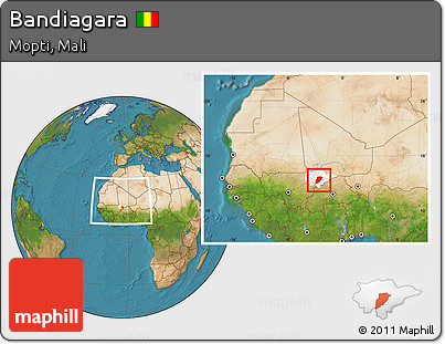 Satellite Location Map of Bandiagara, highlighted parent region, within the entire country
