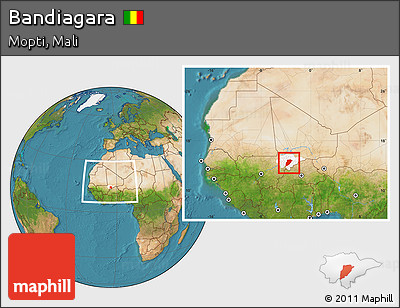 Satellite Location Map of Bandiagara, highlighted parent region, within the entire country