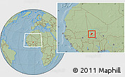Savanna Style Location Map of Bandiagara, within the entire country, hill shading