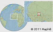 Savanna Style Location Map of Bandiagara, highlighted parent region, within the entire country, hill shading