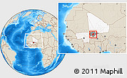Shaded Relief Location Map of Bandiagara, highlighted country, highlighted parent region, within the entire country