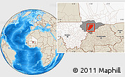 Shaded Relief Location Map of Bandiagara, highlighted country, highlighted parent region
