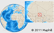 Shaded Relief Location Map of Bandiagara, highlighted parent region, within the entire country