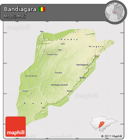 Physical Map of Bandiagara, cropped outside