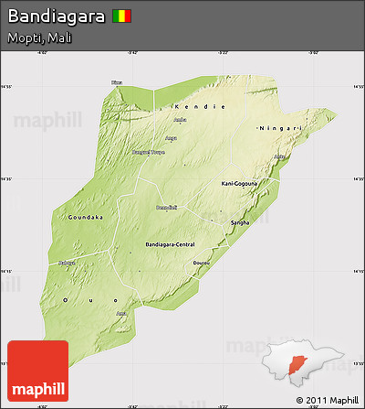 Physical Map of Bandiagara, cropped outside