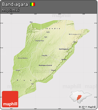 Physical Map of Bandiagara, cropped outside