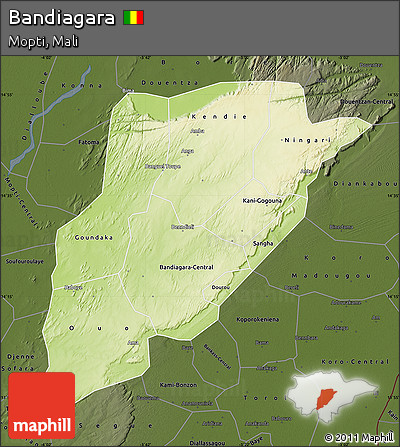 Physical Map of Bandiagara, darken